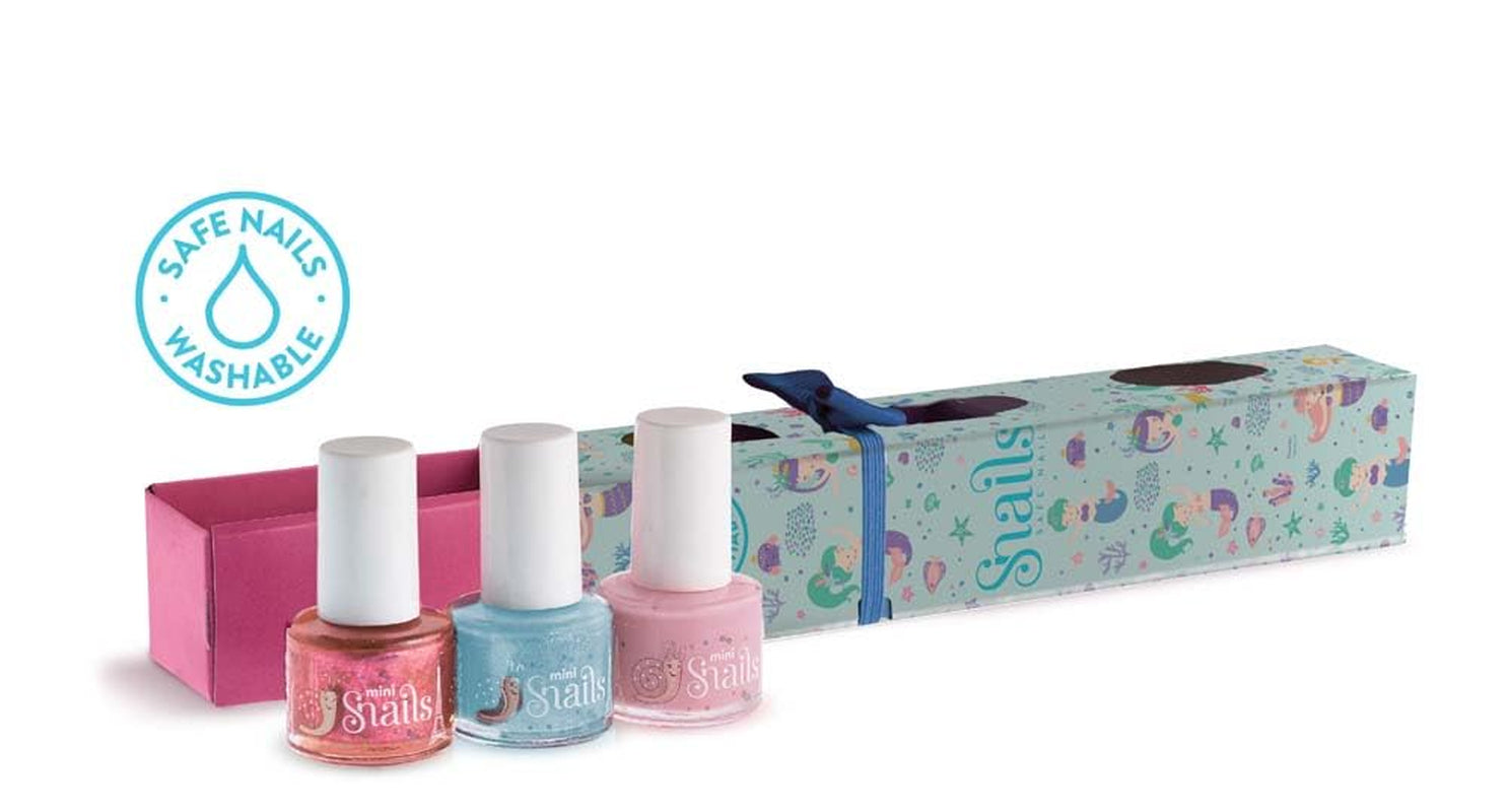 Snails Kids Set de regalo de esmalte de uñas 510407, Mini sirena 3x5ml, a base de agua, lavable, seguro, vegano
