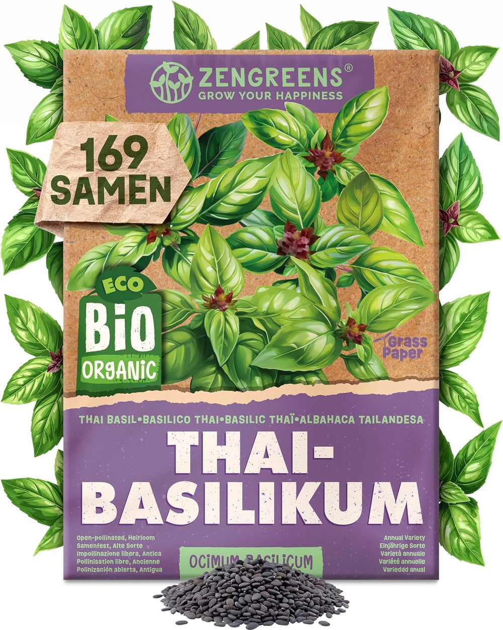 Semillas de Albahaca Orgánicas en un Juego de 6 - 6 Semillas de Albahaca para un fácil Cultivo en el jardín, balcón o Cama elevada - Semillas de Plantas - Plántulas