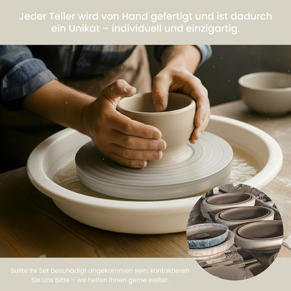 Set de veselă din gresie porțelanată pentru 6 persoane, 18 piese — mai solid și mai rezistent la zgârieturi decât farfuriile și bolurile din faianță, bej lucios | Set de veselă include 6 farfurii de cină, 6 farfurii de desert și 6 boluri -