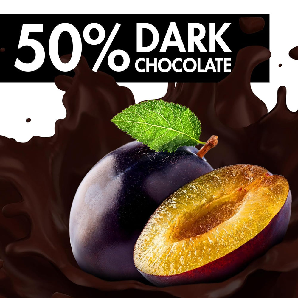 Ciruela de Madeira – 220 g – Especialidad de mazapán con fruta y alcohol – 8 monedas de chocolate negro con gelatina de ciruela y vino de Madeira – Idea de regalo