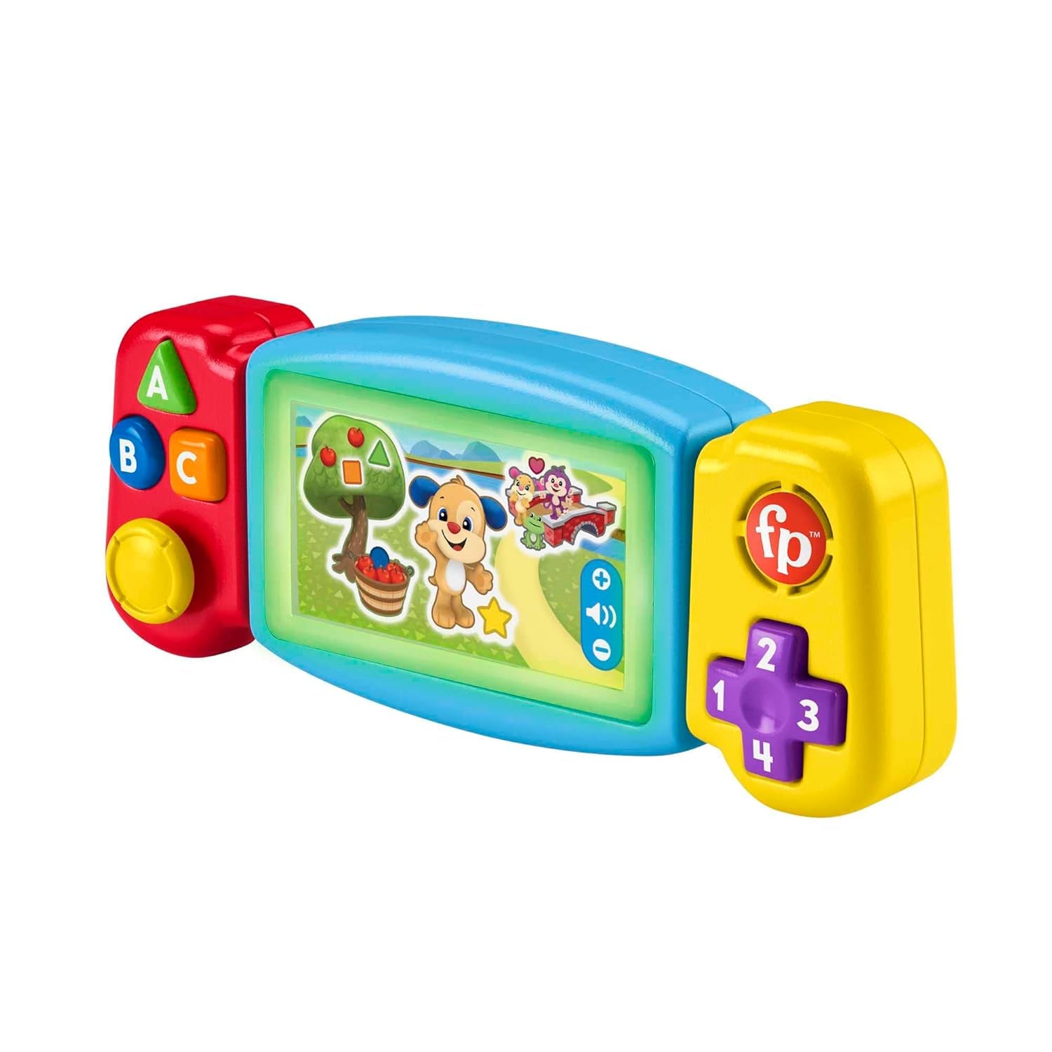 FISHER-PRICE consolă de joacă distractivă pentru învățare - jucărie pentru copii cu lumini, sunete și cântece de învățare, jucărie pentru abilități motorii fine, învățarea numerelor, culorilor și formelor, vorbește germană, de la 9 luni/ 1 an, HNL53 Jucarii Bebe Naty Shop Limbi latine + engleză