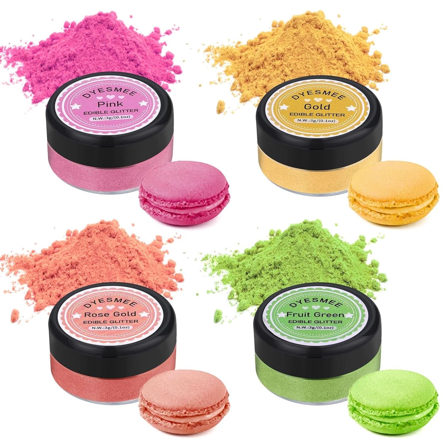 Glitter comestible, Set de 4 o 6 tonos de colores, 4 gramos por producto Glitter Naty Shop 4 colores