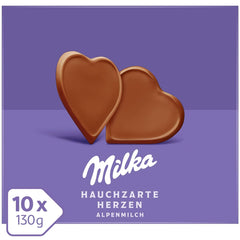 Milka I love Milka Hearts – Chocolate con leche alpino que se deshace en la boca y finas avellanas del bosque – 10 x 130 g
