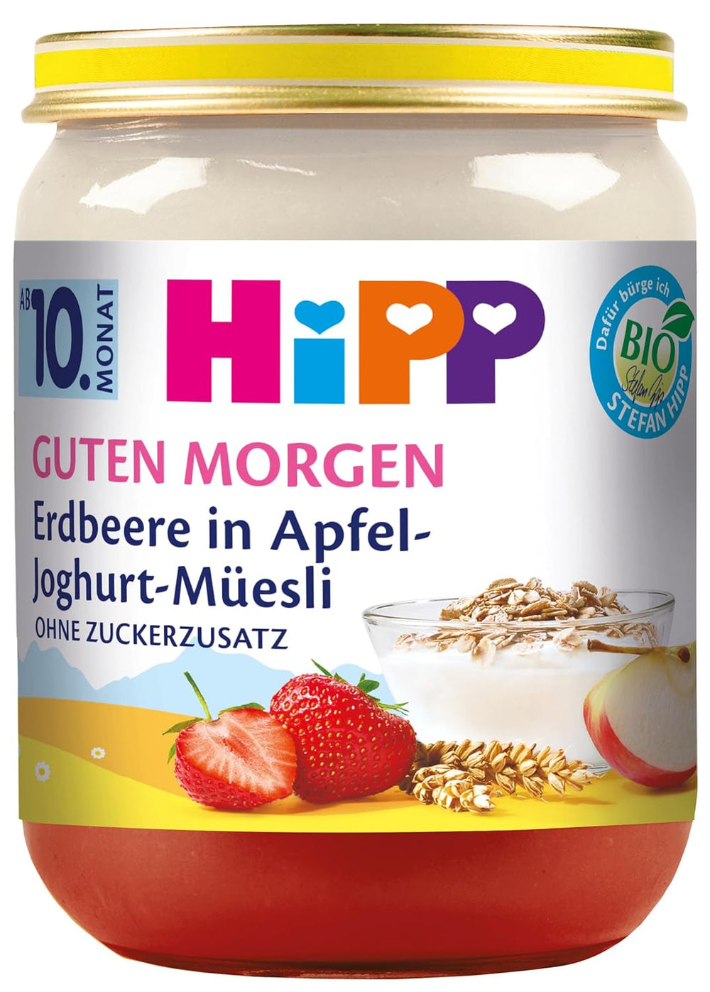 Muesli con yogur y manzanas con fresas HiPP Organic Good Morning (6 x 160g), a partir de 10 meses, sin azúcares añadidos, con valioso calcio, de la mejor calidad biológica