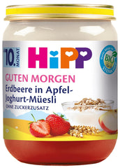 Muesli con yogur y manzanas con fresas HiPP Organic Good Morning (6 x 160g), a partir de 10 meses, sin azúcares añadidos, con valioso calcio, de la mejor calidad biológica