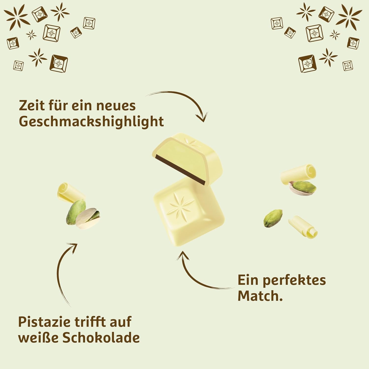 Pistacho blanco Schogetten | Chocolate blanco con relleno de crema de pistacho | 100 gramos | Convenientemente porcionado (paquete de 3)