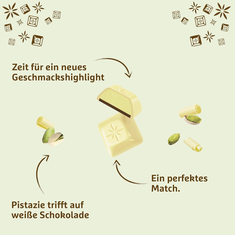 Pistacho blanco Schogetten | Chocolate blanco con relleno de crema de pistacho | 100 gramos | Convenientemente porcionado (paquete de 3)