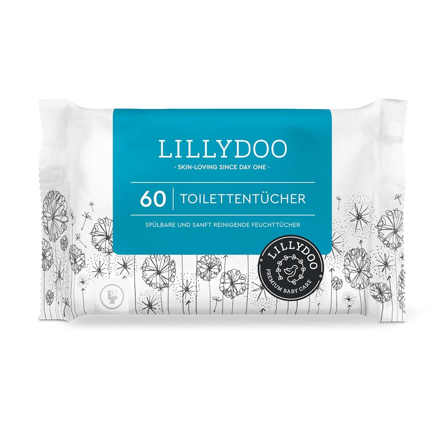 LILLYDOO Toallitas húmedas para inodoro 720 piezas (12 x 60) Toallitas desechables 100% sin plástico Sin fragancia