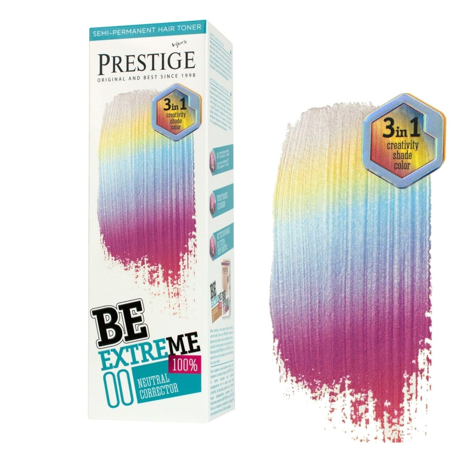 Vip's Prestige Be Extreme | Tonic semipermanent pentru păr 50 Wild Green | Pigment pur | Adaugă culoare părului vopsit sau cărunt | Rezultat temporar | Fără amoniac, fără parabeni, fără PPD Vopsea pentru par Naty Shop 00 Neutru