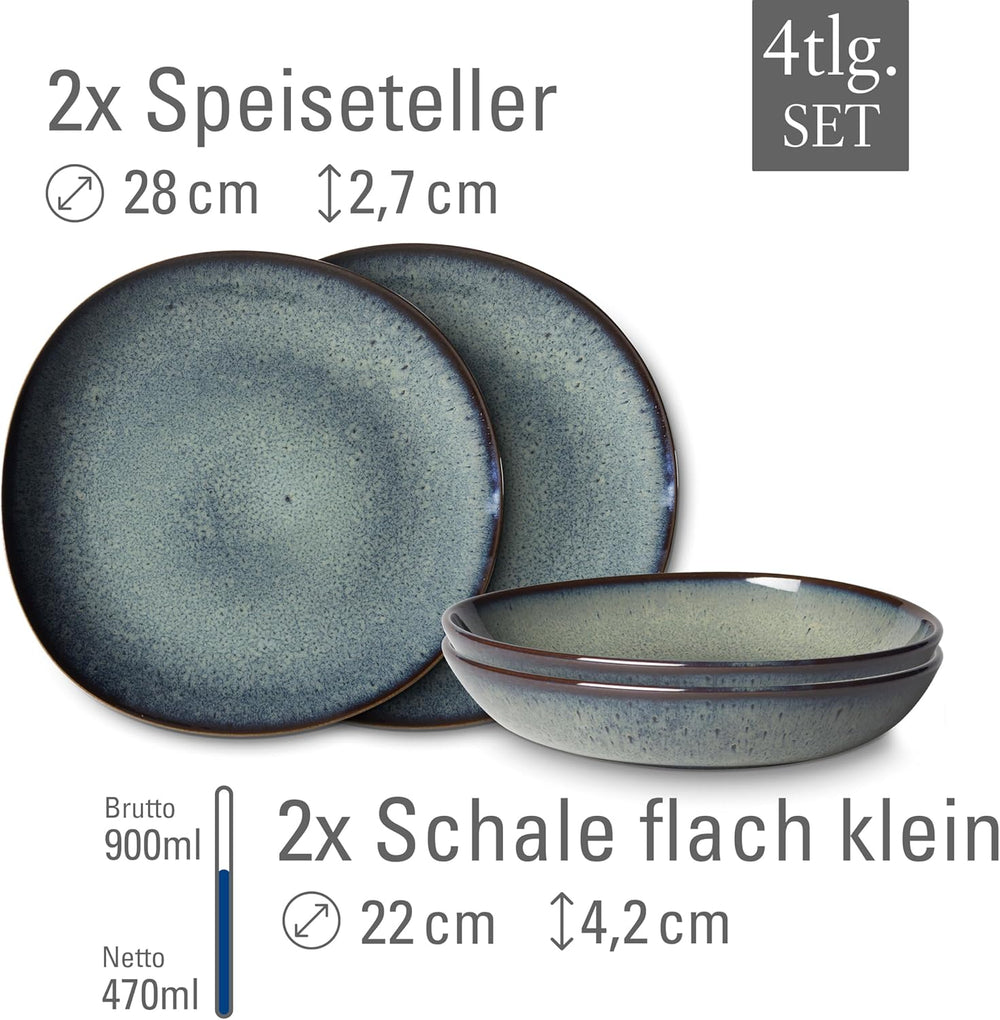 like. de Villeroy & Boch - Set de veselă din gresie Lave Gris, 4 piese, aspect ceramică, serviciu de masă pentru 2 persoane, gri