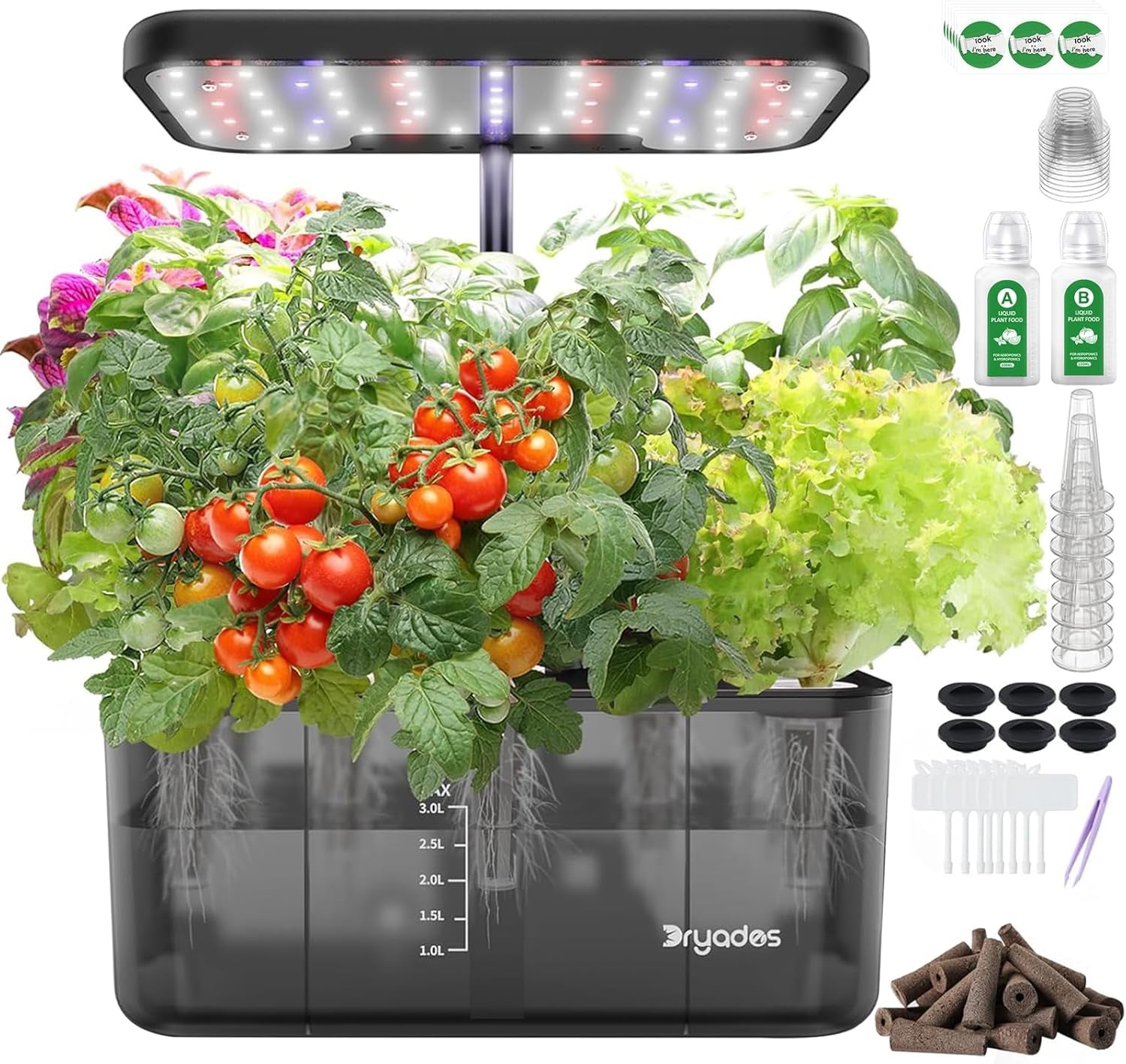 Sistema de cultivo hidropónico: 8 cápsulas, lámpara LED de espectro completo de 24 W con advertencia de nivel bajo de agua | Jardín interior para cocina, salón, escuela | Idea de regalo para jardineros aficionados.