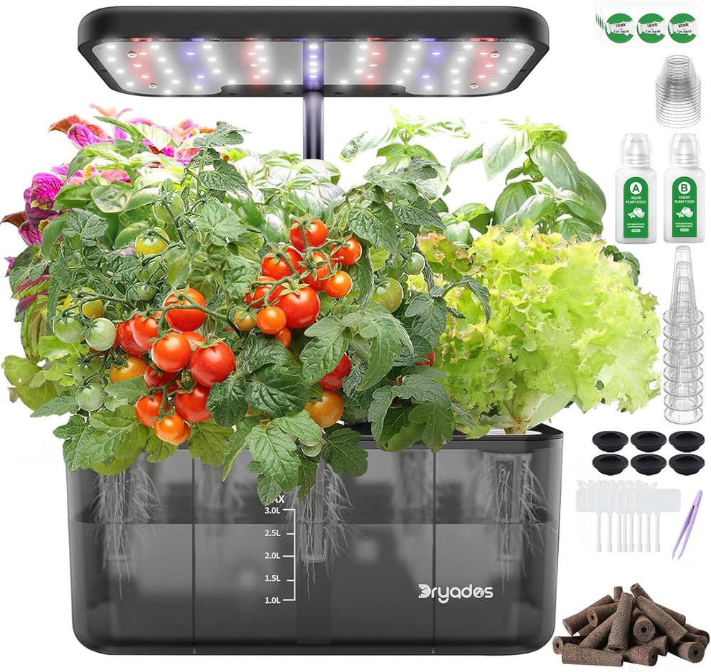 Sistema de cultivo hidropónico: 8 cápsulas, lámpara LED de espectro completo de 24 W con advertencia de nivel bajo de agua | Jardín interior para cocina, salón, escuela | Idea de regalo para jardineros aficionados.