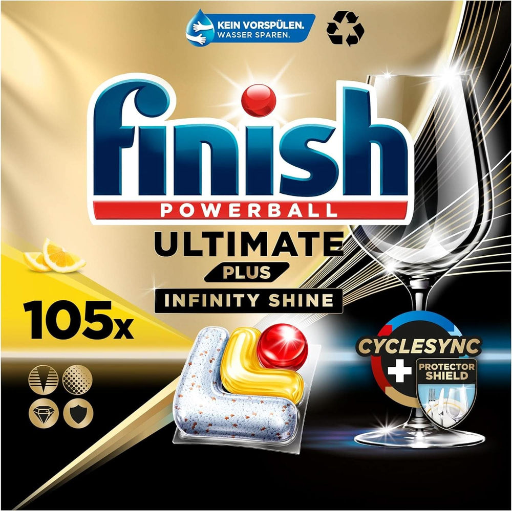 Finish Ultimate plus Infinity Shine Citrus Pastillas para Lavavajillas - Pastillas para Lavavajillas, Limpieza Intensiva - 105 Cápsulas, Limón Naty Shop 105 Cápsulas