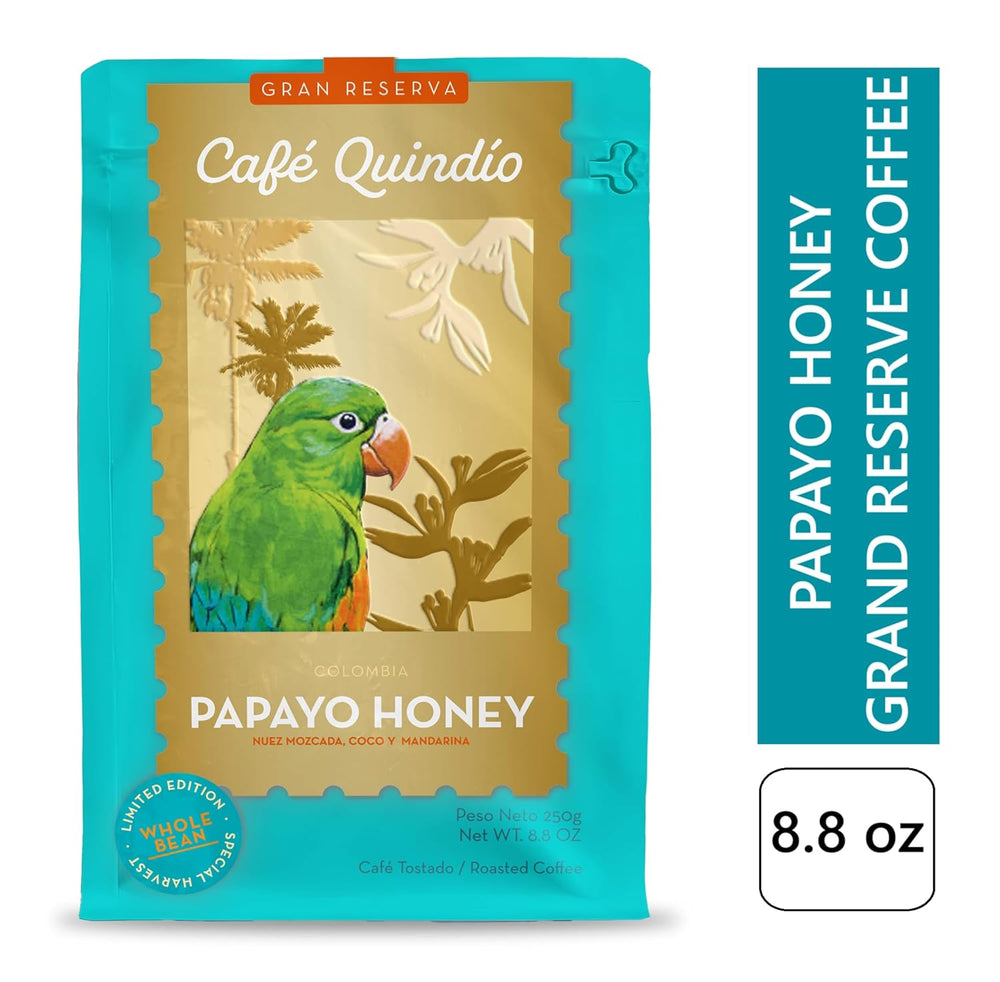 Cafe Quindio Papayo Honey Specialty Coffee - 100% boabe de cafea Arabica de origine unică Columbia - cu note naturale de nucșoară, nucă de cocos și mandarină (250g) - ideală pentru Chemex