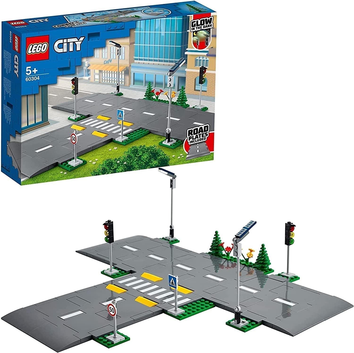 LEGO City Intersección de carreteras con semáforos, juego de construcción con ladrillos que brillan en la oscuridad 60304 Juegos de construcción Besuche den LEGO-Store Single