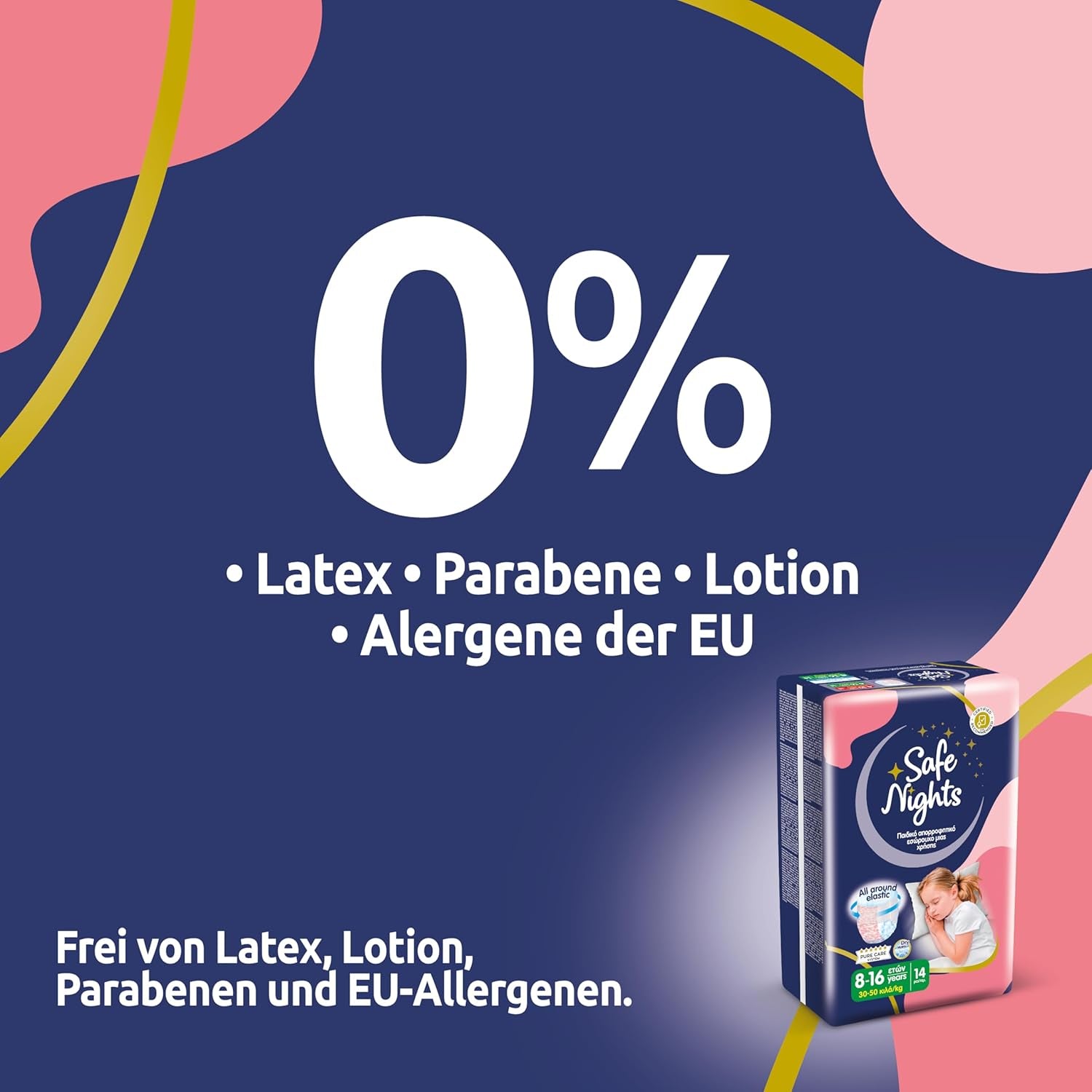 Safe Nights Girl, Ropa de dormir absorbente para niñas de 8 a 16 años (30 a 50 kg), paquete de 14