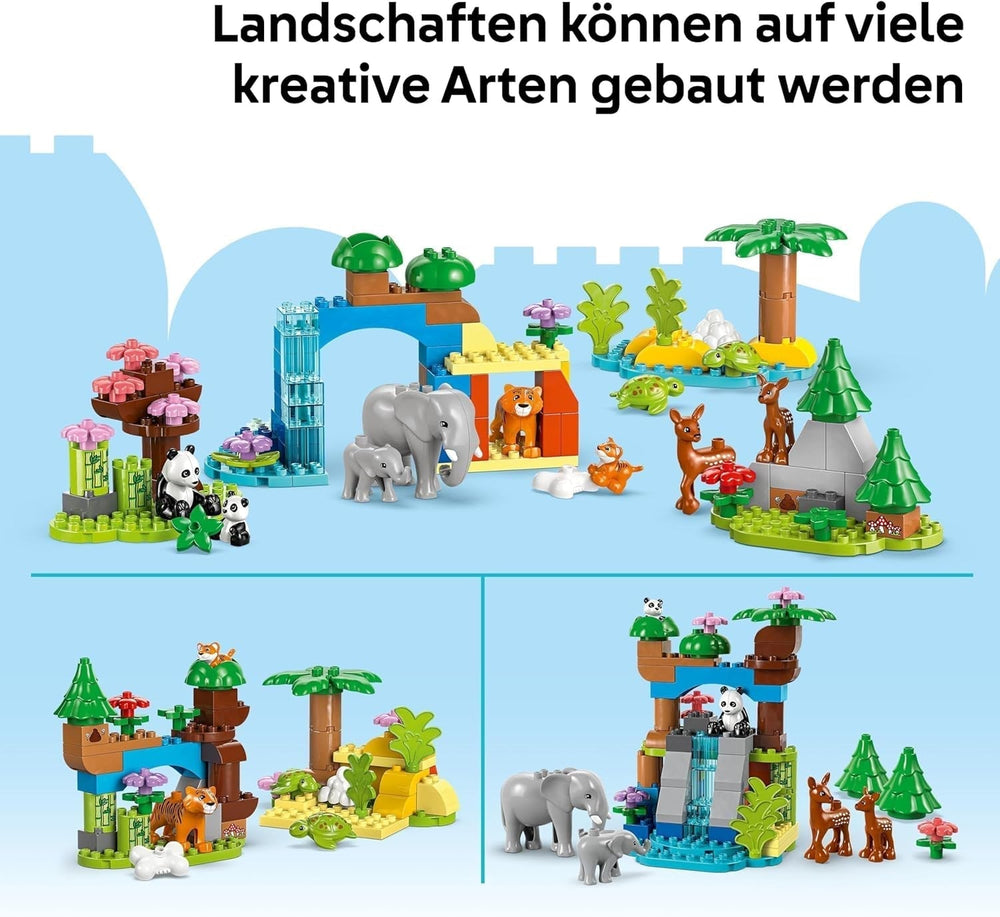 LEGO DUPLO Town Juego 3 en 1 Familias de animales salvajes, juguete educativo para niños pequeños con tortugas, tigres, elefantes, ciervos y pandas, juego para preescolares a partir de 2 años, juguete de construcción con figuras de animales 10446 Juegos de construcción Beuche den LEGO-Store