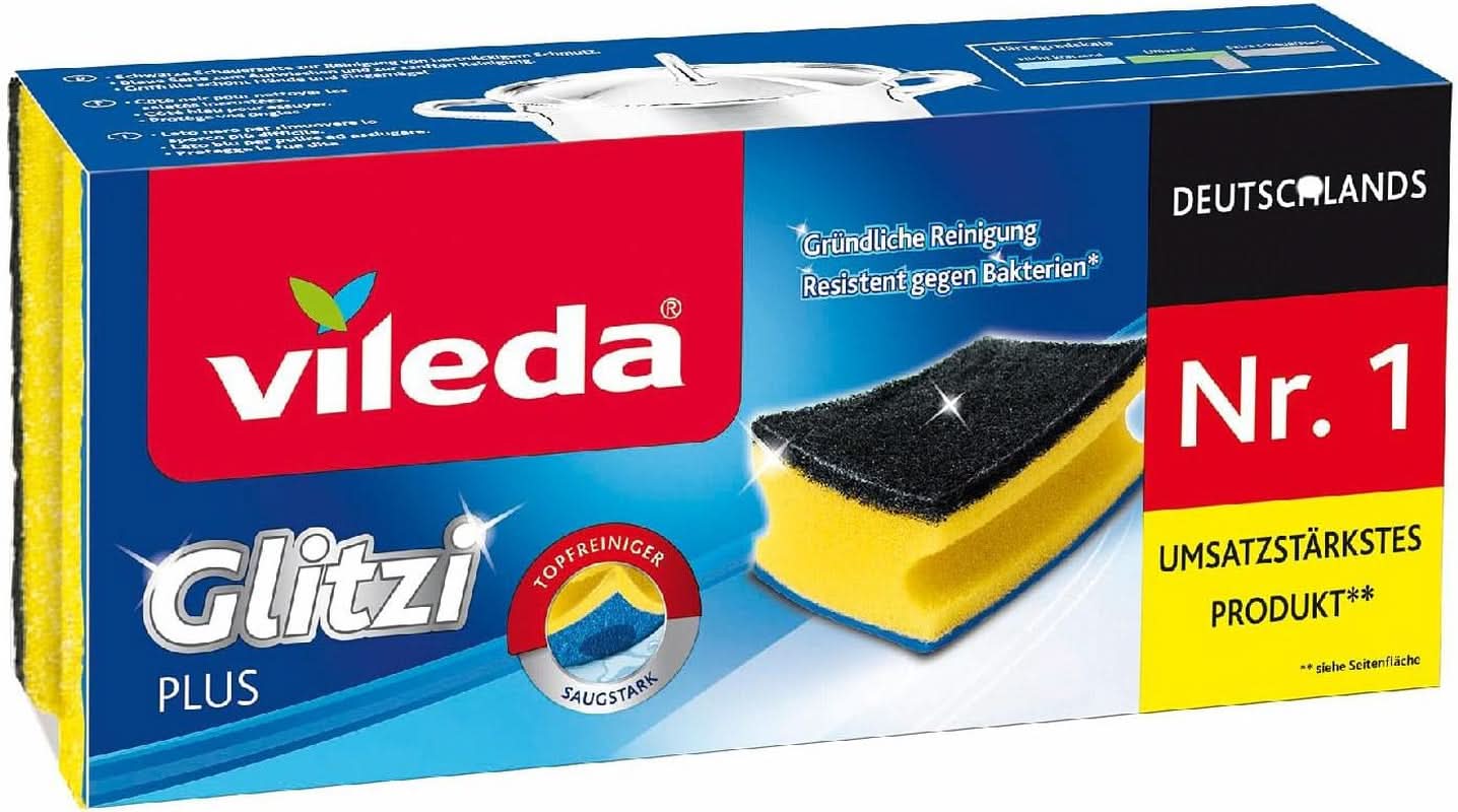 Vileda Glitzi, esponja lavavajillas para la cocina, con efecto antibacteriano, muy absorbente, pack de 18 Detergentes de Cocina Naty Shop