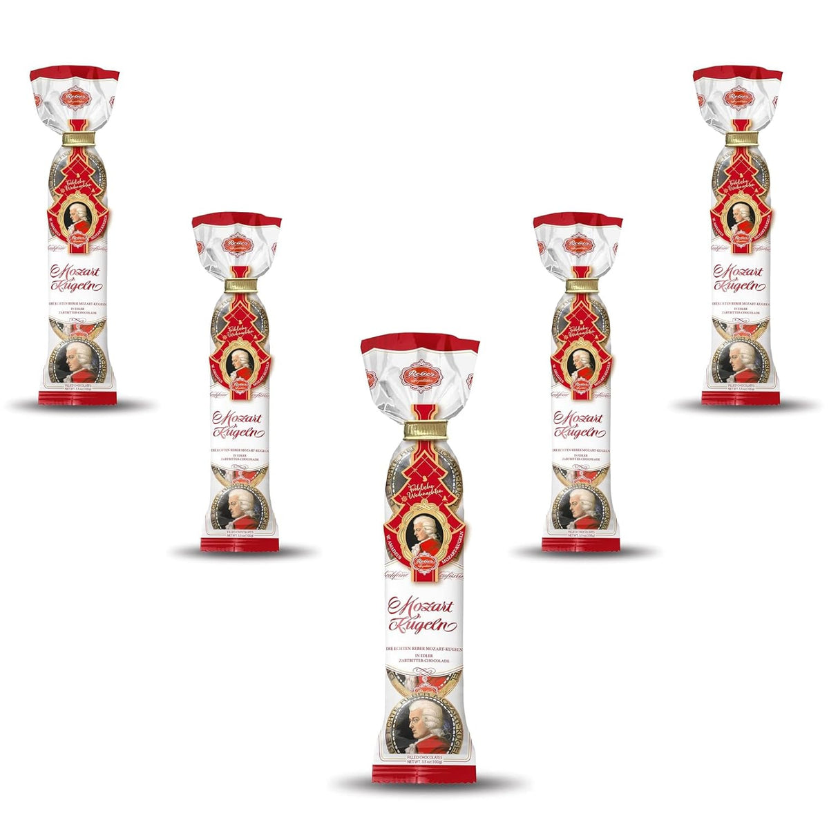 Bolas Reber Mozart - 5 bolsas de 5 dulces en la edición navideña - Auténticas bolas Reber Mozart, hechas de chocolate negro, mazapán y turrón