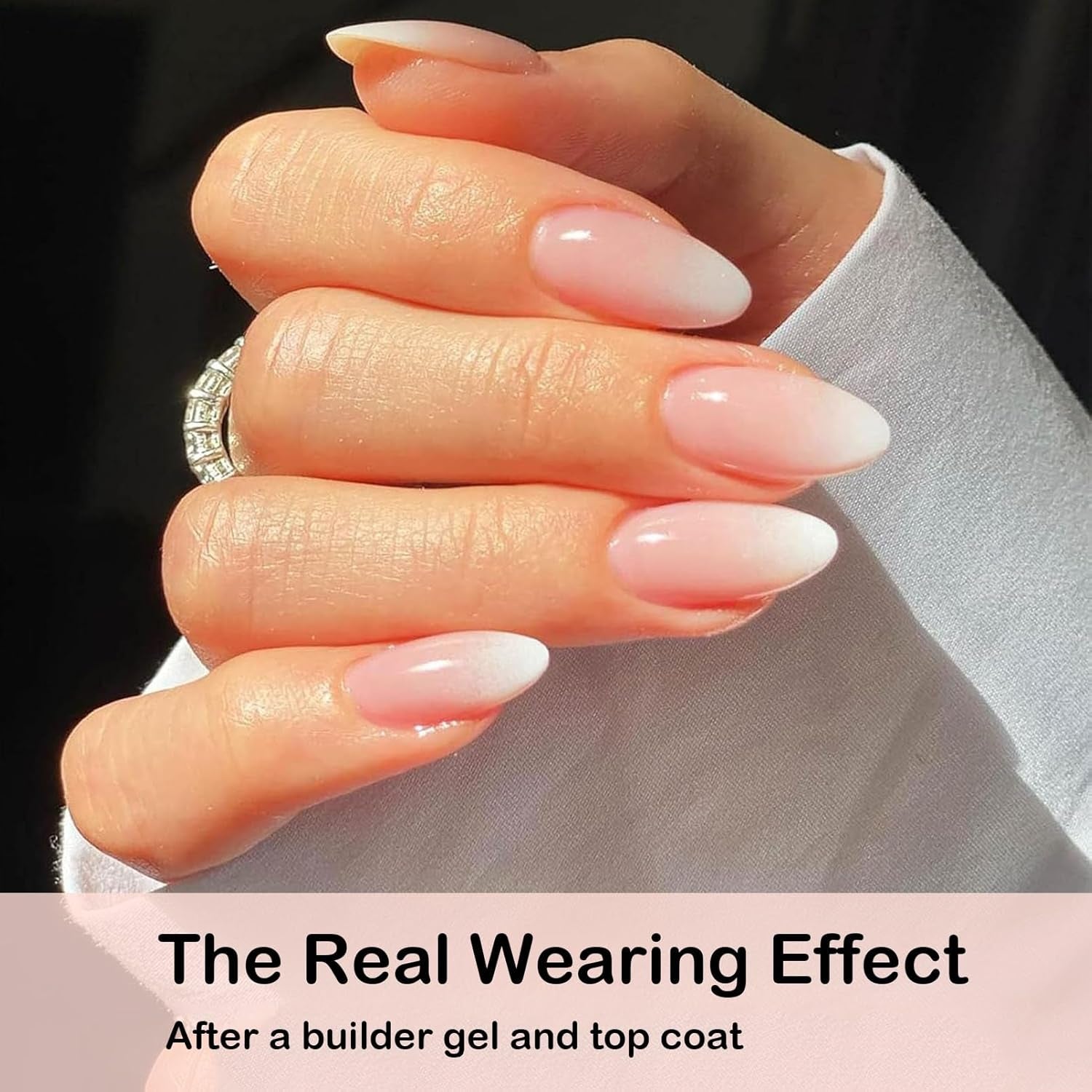 Set de unghii false - 240 de bucăți, unghii false franțuzești, pentru lipit - Design gradient alb roz, unghii artificiale, acoperire completă, gel moale, naturale și confortabile la purtare (migdală roz)