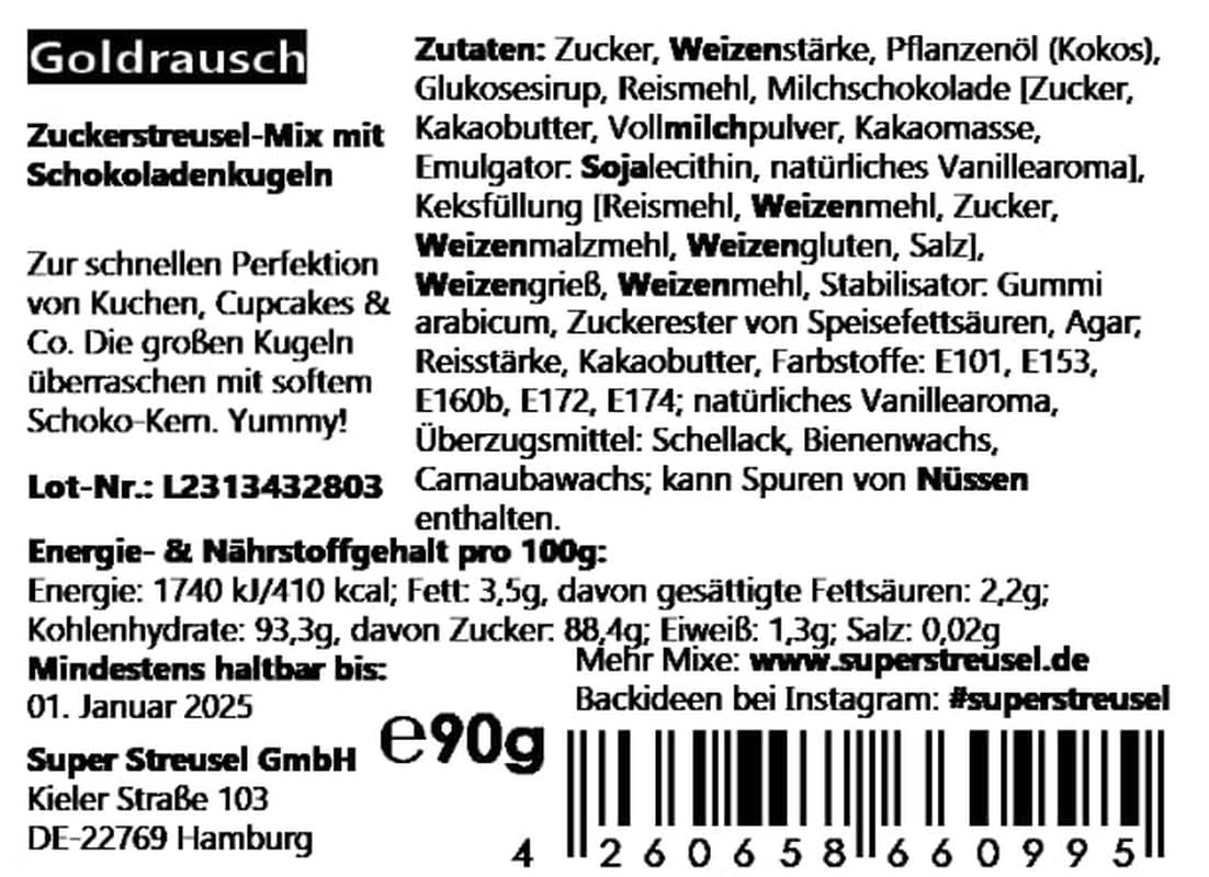 Super Streusel, Gold Rush Decoración Sprinkles Oro Negro Naty Shop