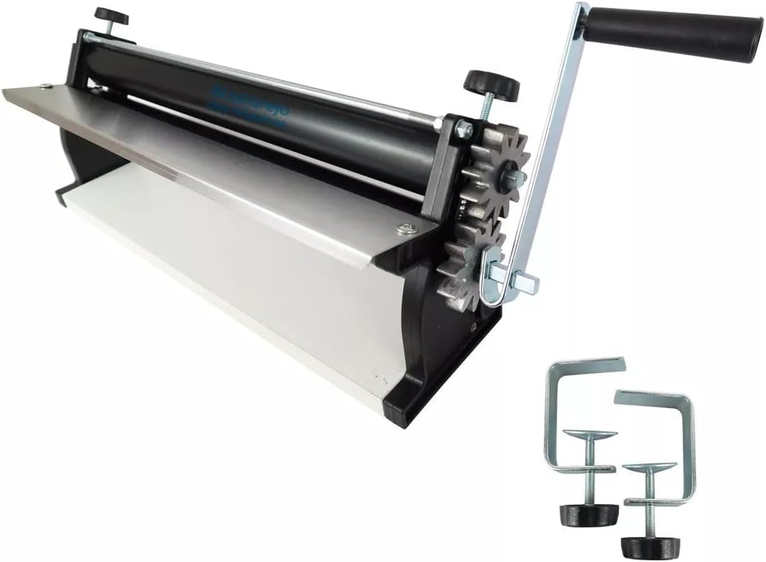 DKN Máquina para enrollar masa de pizza con manivela, 48,8 cm, máquina para hacer fideos, teigfolie con rodillos anti-empuñaduras y control Dicken - Construcción en acero macizo y aluminio