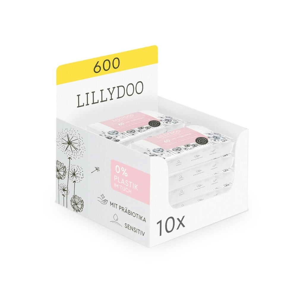 LILLYDOO toallitas húmedas con prebióticos, toallitas 100% libres de plástico y sin perfume (FSC Mix) Toallitas húmedas para bebés Naty Shop 10 x 60 toallitas