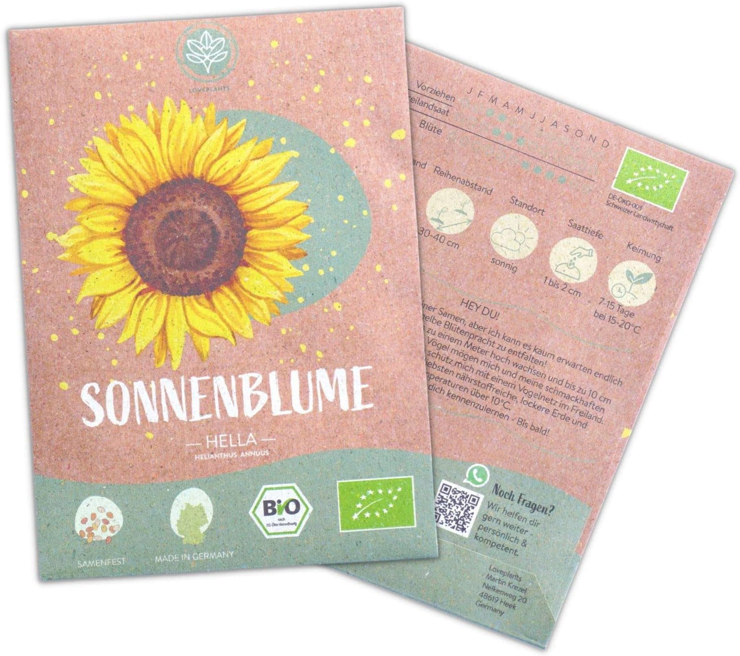 Pipas de girasol ecológicas, ramificadas, 20 pipas de girasol con alta tasa de germinación, pipas de girasol para jardín, balcón, parterre o regalo para invitados. Semillas de flores de polinización libre.