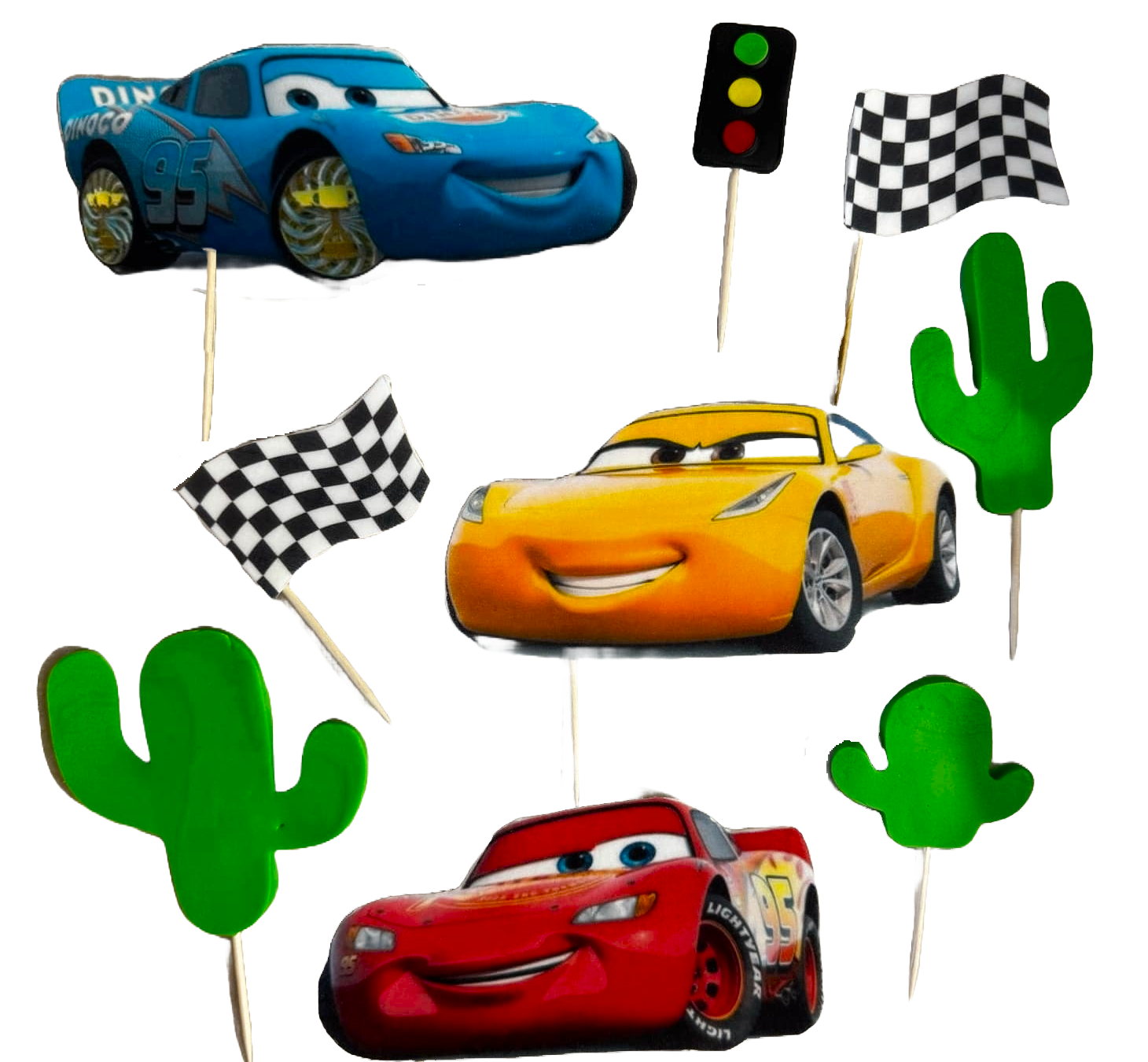 Set 9 decoratiuni comestibile din pasta de zahar, Cars Decoratiuni din Pasta de Zahar Naty Shop