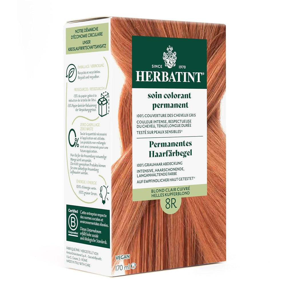 Gel pentru vopsirea permanentă a părului 6N blond închis - 170 ml I Fără amoniac, acoperire 100% a părului gri I Testat pe piele sensibilă, cu 8 extracte de plante Vopsea pentru par Naty Shop 8R Blond cupru deschis