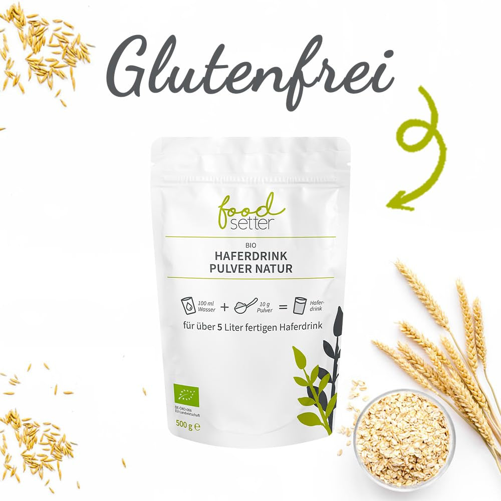 foodsetter Bio Haferdrink Pulver | Bolsa de 500 g | Haferpulver | Haferpulver instantáneo | Biocalidad | Vegano | Sin gluten | Ohne Zuckerzusatz | 0,5 kilogramos