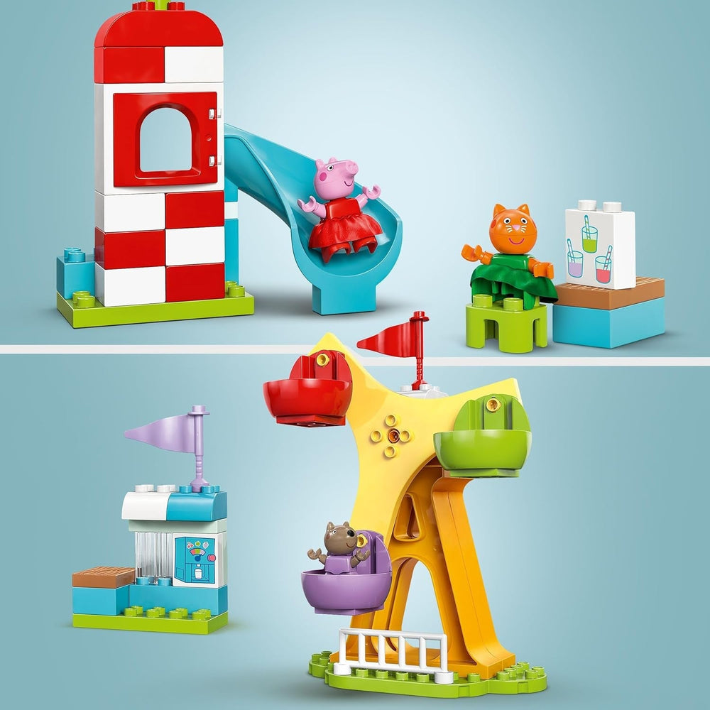 LEGO DUPLO Peppa Wutz Fairground - Juguetes infantiles y juguetes de motricidad para mayores de 2 años - Juegos preescolares con noria grande, tobogán y 3 figuras, incluidas Mollie Kitty y Klausi Kläff - Regalo para niños 10453 Juegos de construcción Besuche den LEGO-Store