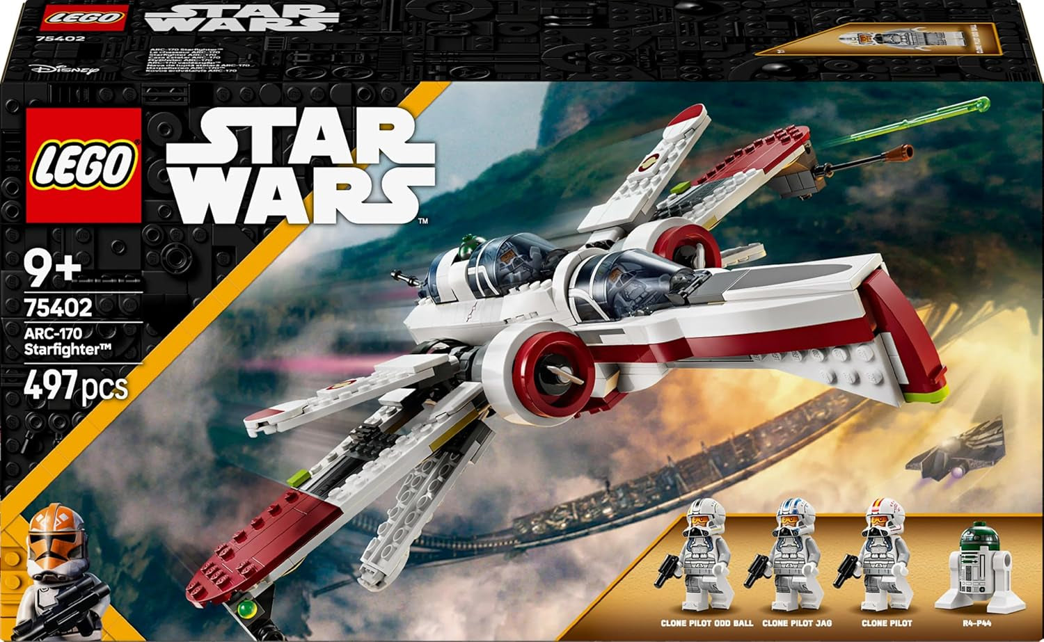 LEGO Star Wars 75402 Caza estelar ARC-170, juguete con 4 minifiguras, incluido el piloto clon y el droide R4-P44, artículo de colección, regalo para fans de La Venganza de los Sith y juegos de construcción para niños y niñas a partir de 9 años Beuche den LEGO-Store