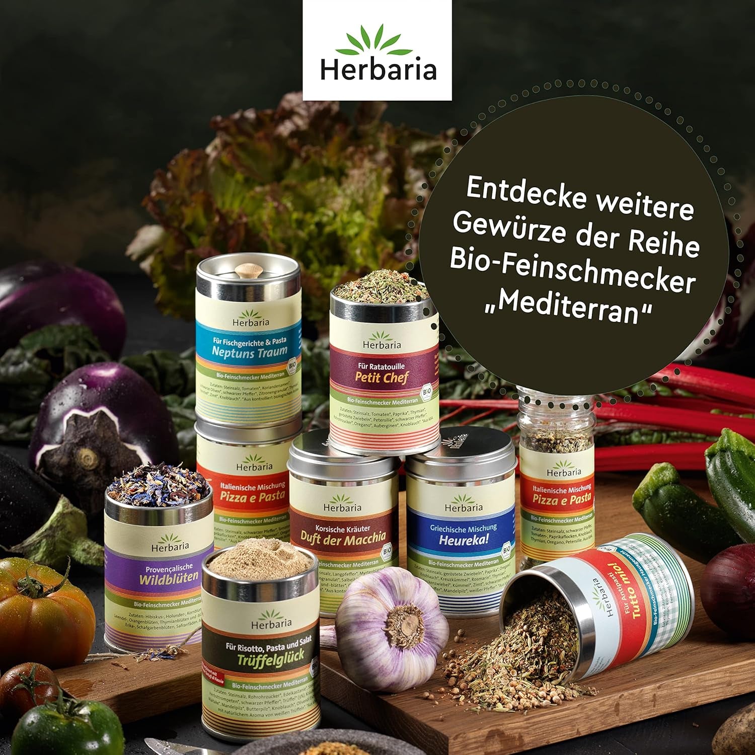 Herbaria Trüffelglück bio 110g M-Dose - Fertiges Bio-Pilz- & Trufflegewürz für intensiv-köstliche Gerichte - mit erlesenen Ingrediente - in nachhaltiger Aromaschutz-Dose