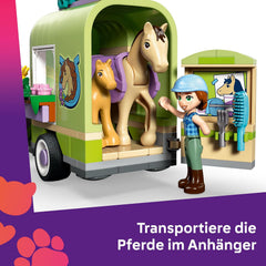 LEGO Friends Pferd und Fohlen mit Pferdeanhänger - Pferde Spielset mit Pflegezubehör, 4 Tierfiguren, Auto & 2 Mini Puppen - Geschenkeidee zum Geburtstag für Mädchen ab 7 Jahren - 42695