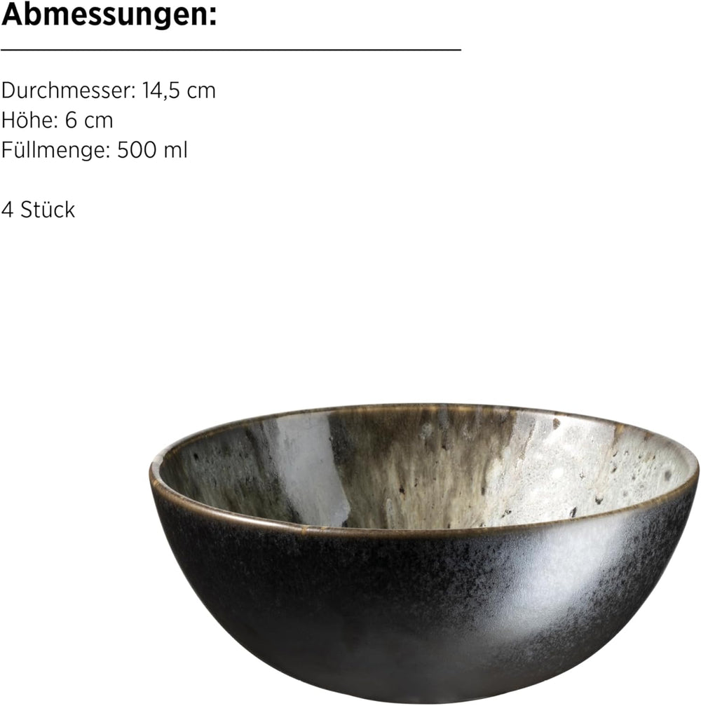 Set de mic dejun MÄSER Carellia, 12 piese – ceramică din Portugalia – glazură reactivă – 4 farfurii de desert 23 cm, 4 boluri 15 cm, 4 căni de cafea 430 ml – potrivit pentru mașina de spălat vase și cuptorul cu microunde, gri