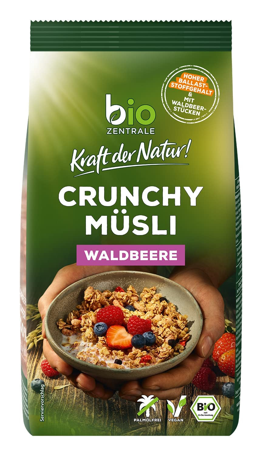 Muesli crujiente con frutos rojos Biozentrale | 375 g Muesli ecológico | Ideal para el desayuno y tu taza de muesli para llevar | Una alternativa a las barritas de muesli