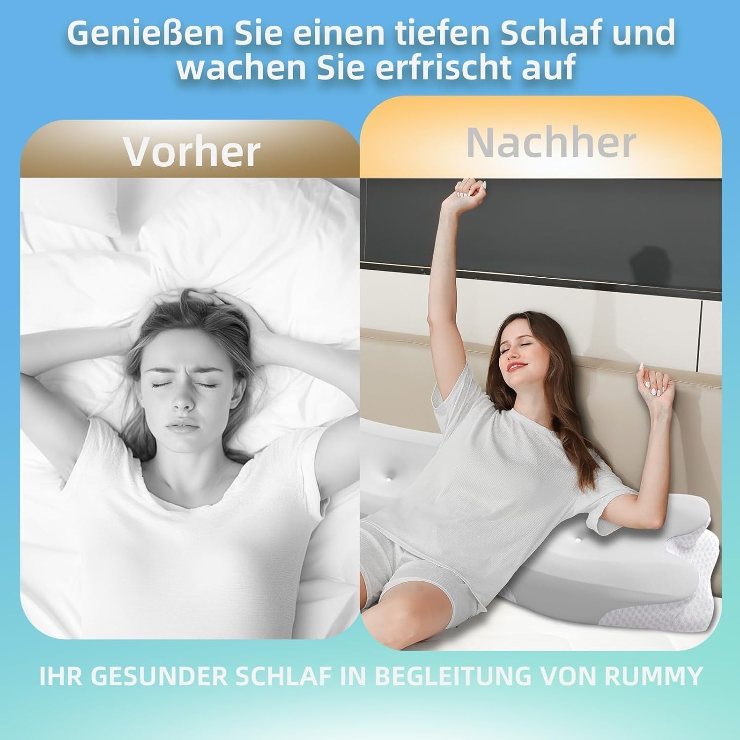 RUMMY Pernă ergonomică de susținere a gâtului din spumă cu memorie, cu husă detașabilă, lavabilă, pentru cei care dorm lateral și pe burtă (gri) Perne ortopedice cervicale Naty Shop