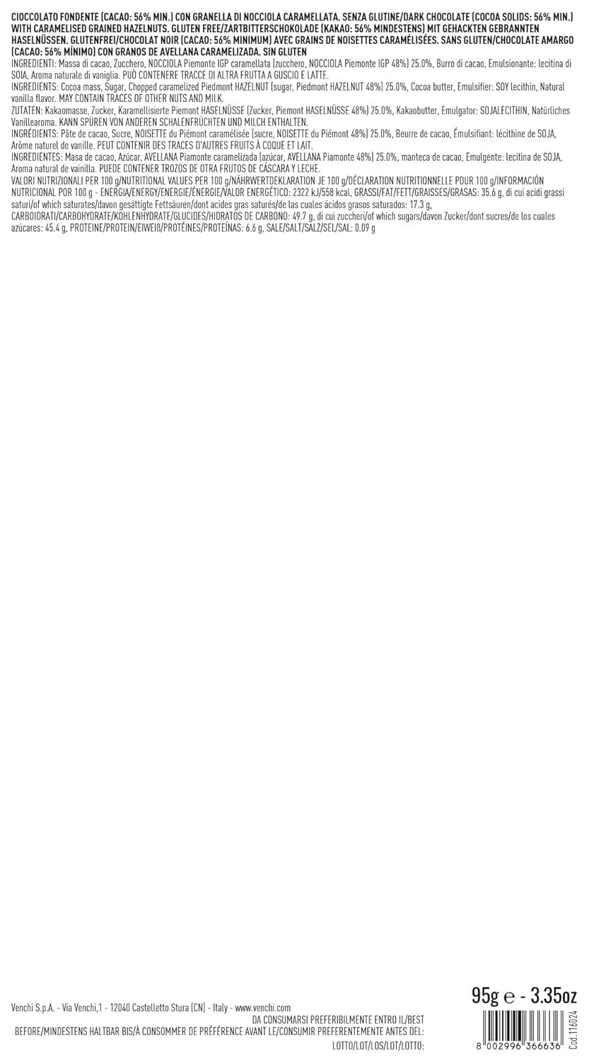 Chocolate con leche Venchi con avellanas enteras del bosque piamonteso IGP, 100 g - sin gluten