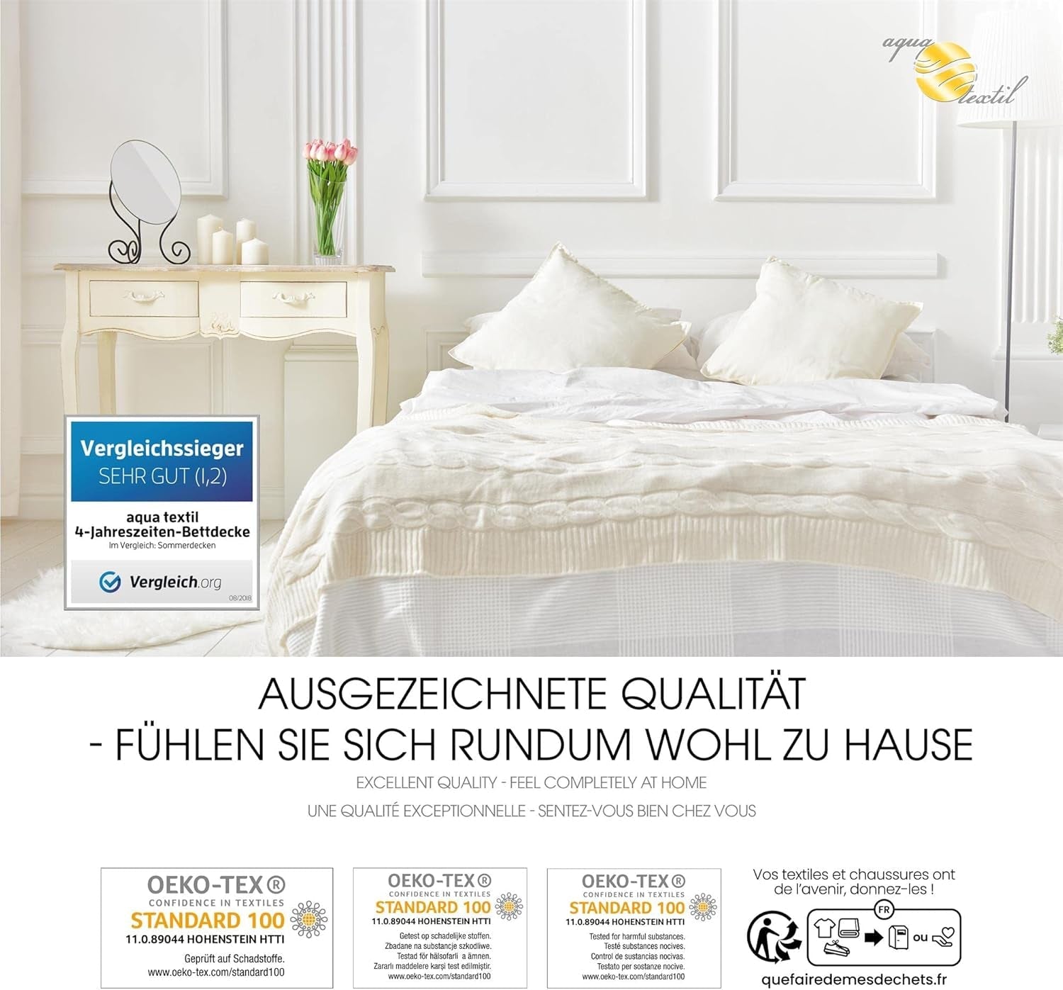 Aqua-Textil 4-sezon plapuma 135X200Cm Pături înnodate împreună Iarna 800G Vara 600G Reglarea climei Oeko-Tex Plapumi si pilote Naty Shop