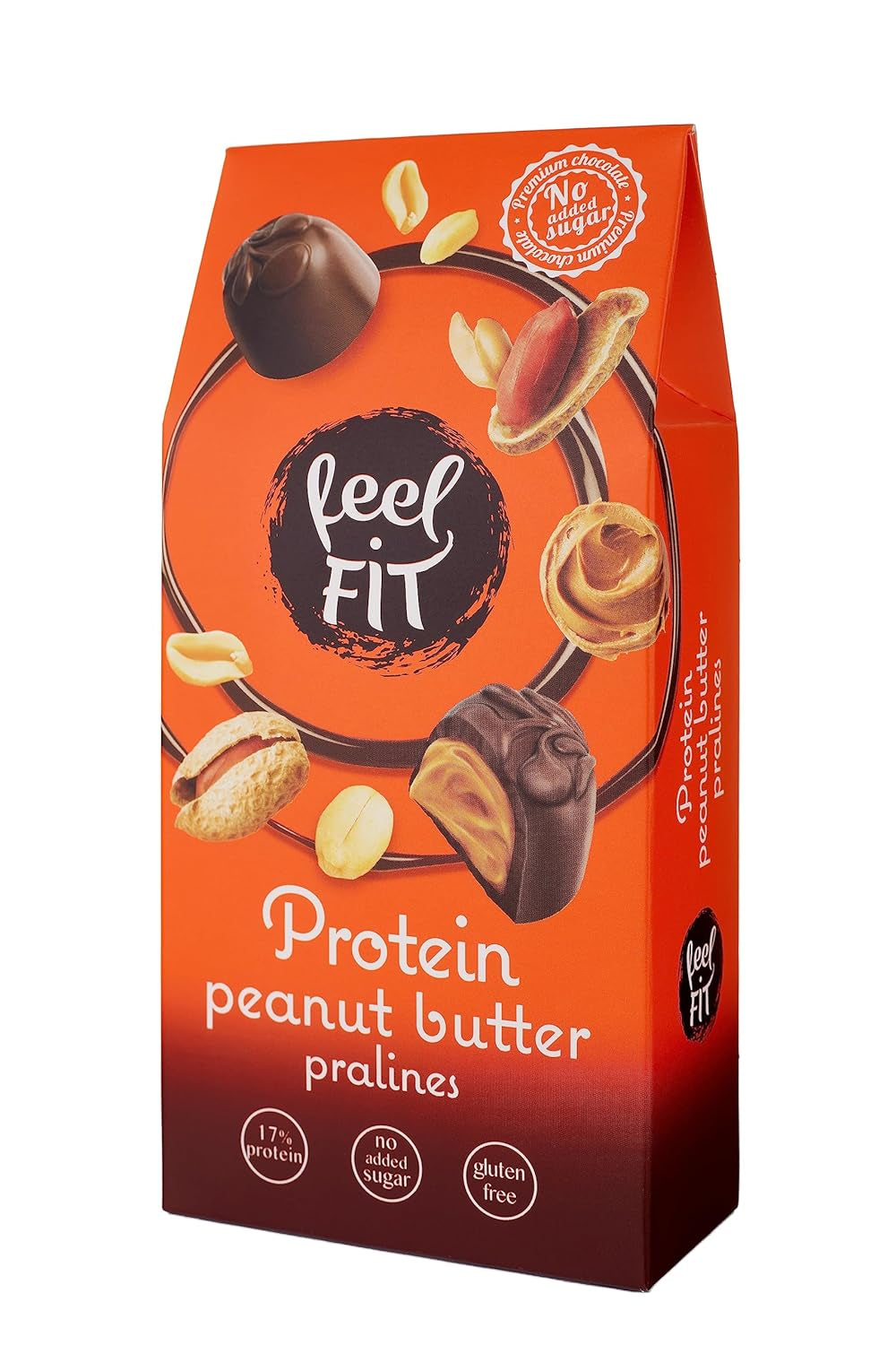 Pralinés proteicos de mantequilla de maní Feel FIT en chocolate con leche de alta calidad, sin azúcar añadido, 17% de proteína, sin gluten 66 g (paquete de 1)
