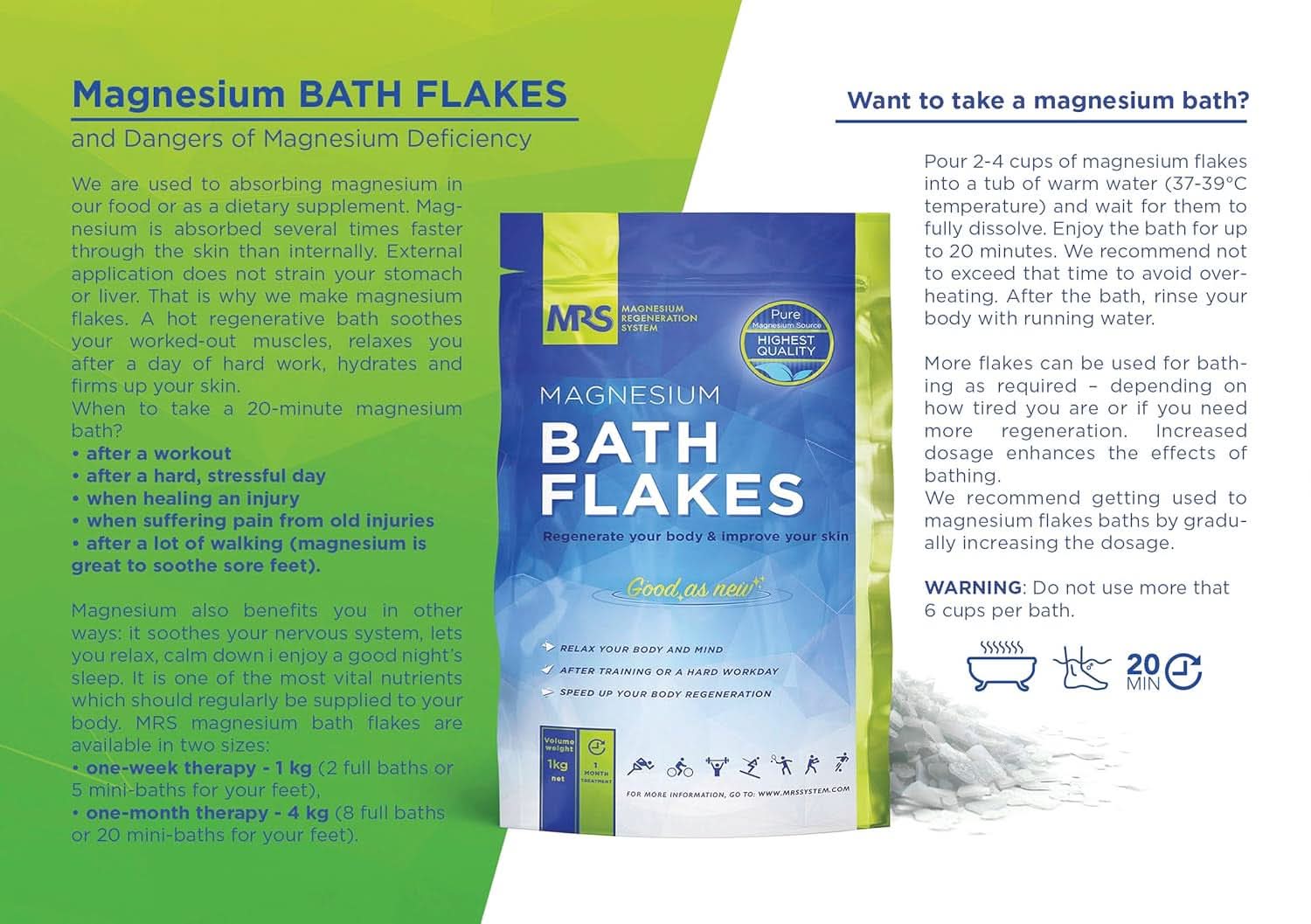 MRS Copos de Cloruro de Magnesio 100% natural - Sales de baño ideales para pediluvio, baño completo y contra la carencia de magnesio - 4 Kg Ducha y Baño Naty Shop