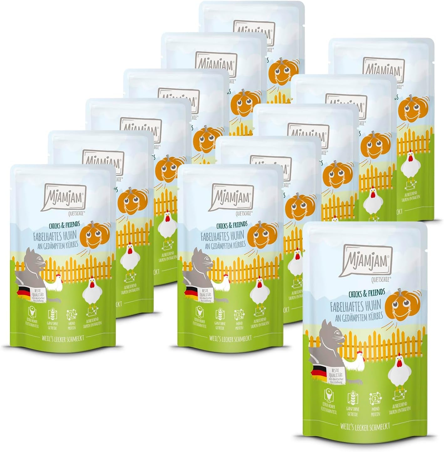 MjAMjAM - Quetschie - Chicks & Friends fabelhaftes Huhn an gedämpftem Kürbis 12 x 125g