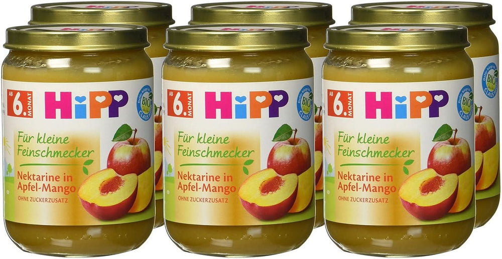 Hipp For Little Gourmets, Nectarinas en manzana y mango, sin azúcares añadidos, 6 X 190 gramos Madre e Hijo Naty Shop