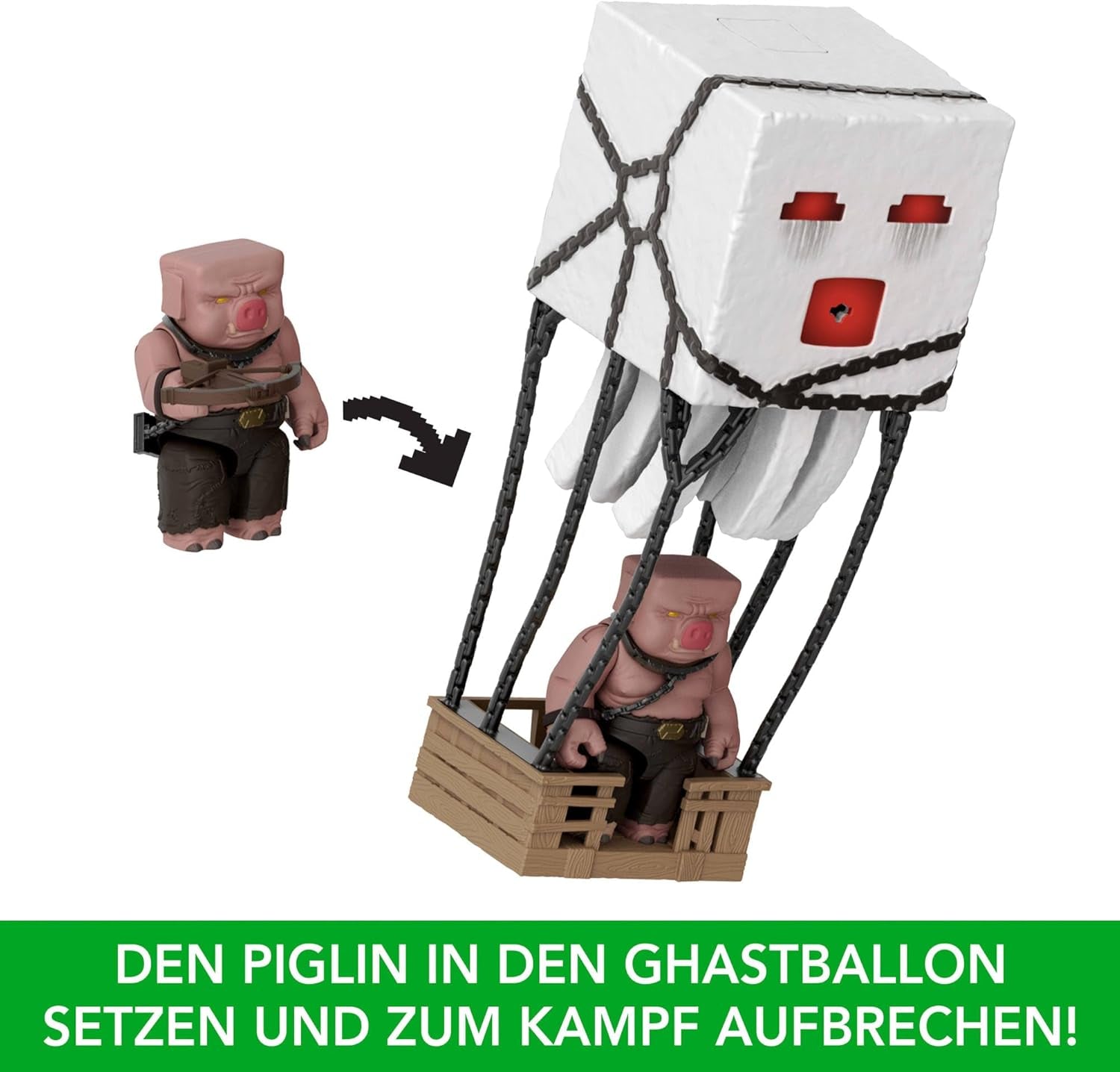 Mattel Set De Figuras De Acción De Minecraft, Ghast Con Ataque De Fuego, Luces, Ruido, Arrancador Y Proyectil, Guerrero Piglin, Inspirado En La Película, JFB69 Figuras De Acción Naty Shop