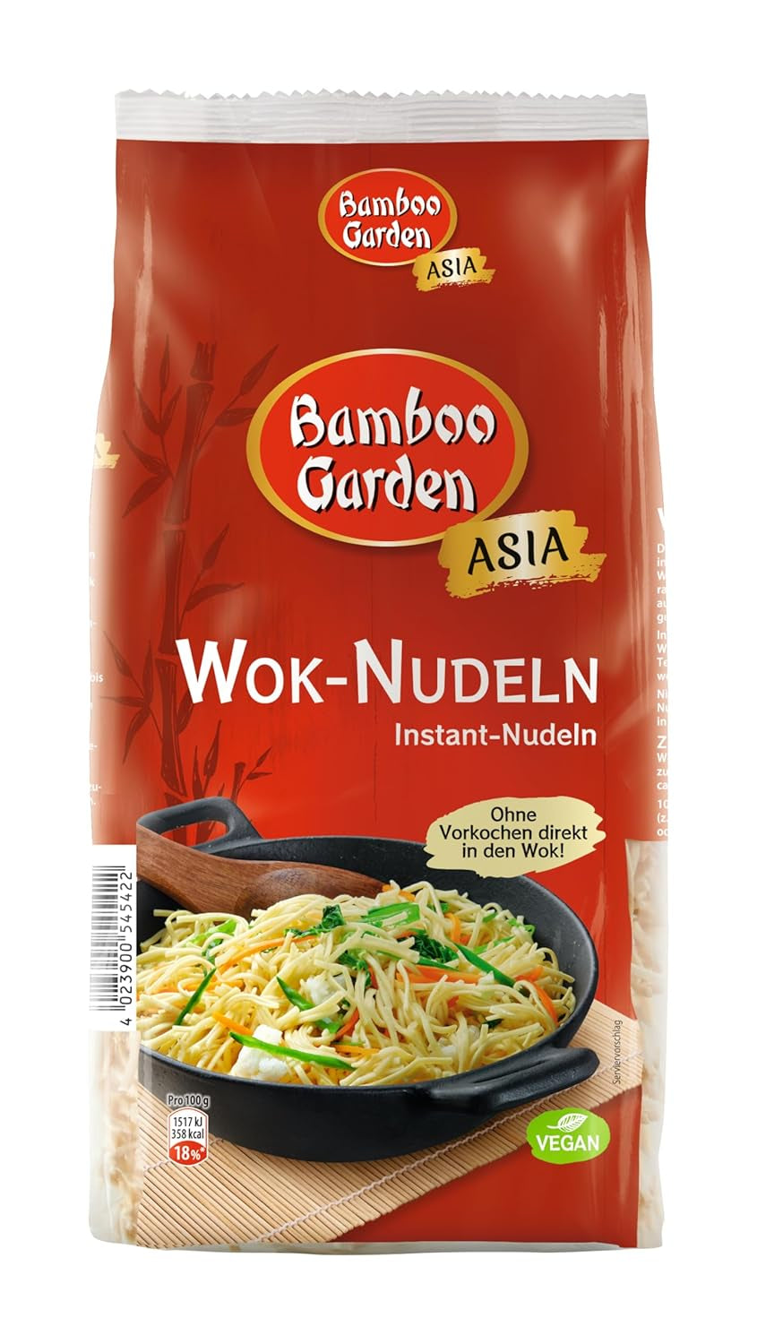 Jardín de Bambú - Fideos Wok | Fideos instantáneos con huevo | Mezclar, no requiere precocción | Para platos asiáticos al wok | 250 gramos en una bolsa