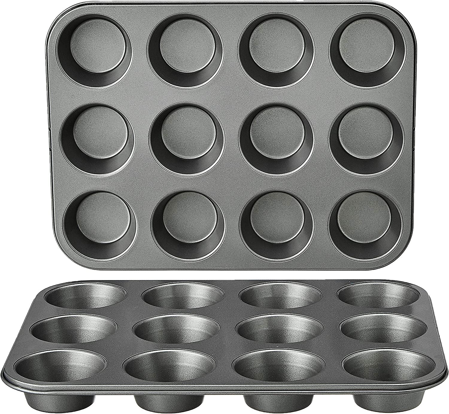Bandeja para Muffins, Antiadherente, Acero al Carbono, Paquete de 2, Gris, 35 cm X 26,8 cm X 3 cm Moldes y bandejas para hornear Naty Shop