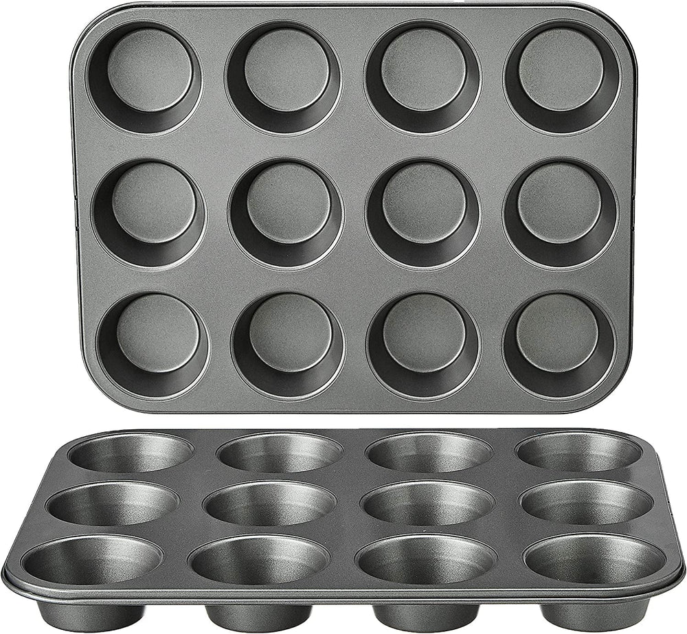 Bandeja para Muffins, Antiadherente, Acero al Carbono, Paquete de 2, Gris, 35 cm X 26,8 cm X 3 cm Moldes y bandejas para hornear Naty Shop