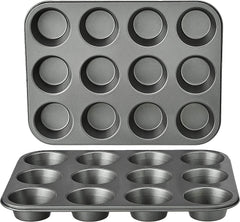 Bandeja para Muffins, Antiadherente, Acero al Carbono, Paquete de 2, Gris, 35 cm X 26,8 cm X 3 cm Moldes y bandejas para hornear Naty Shop