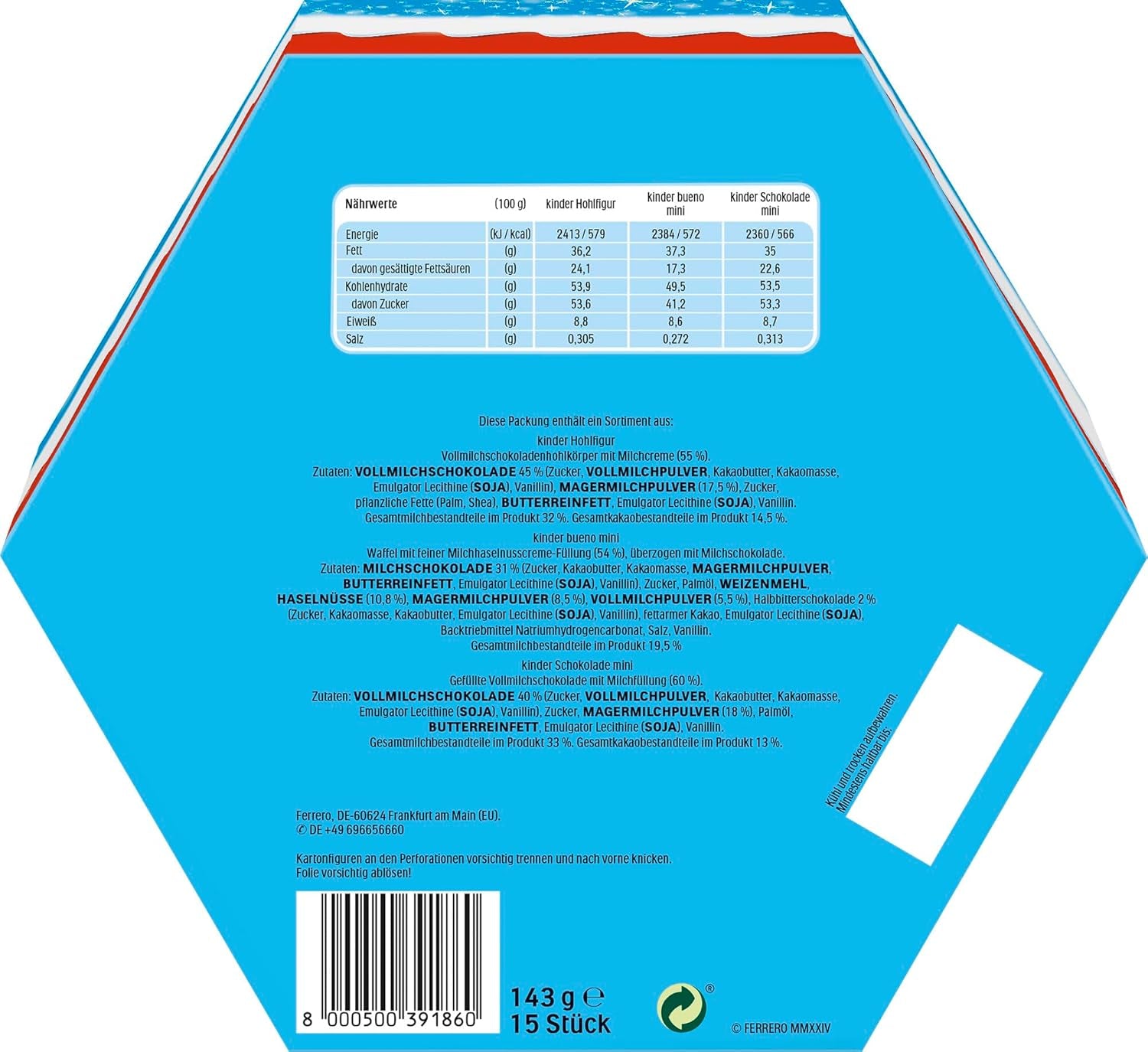 Plato navideño Kinder Mix - deliciosas especialidades de chocolate de la gama Kinder - 143g